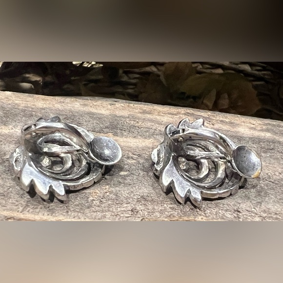 Artisan CNP Earrings Silver German 800 Marcasite Filigree Oxidized Clip-Ons - Picture 5 of 8